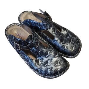 Alegria Women's Clogs with Horse Pattern Size 42 (11.5-12) Metallic Silver/Black